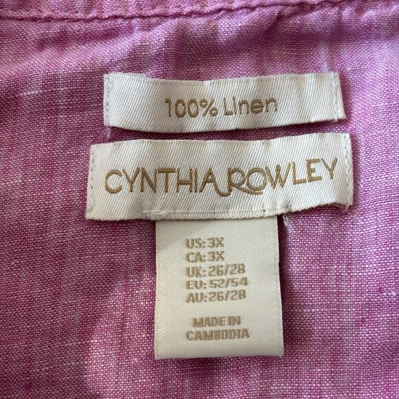 Cynthia Rowley 100% LINEN Plus Size 3X Pink Tunic Top  Feminine Resort Travel - Picture 3 of 15